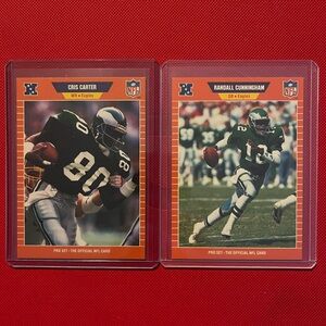1989 Philadelphia Eagles Cris Carter + Randall Cunningham NFL Trading Cards